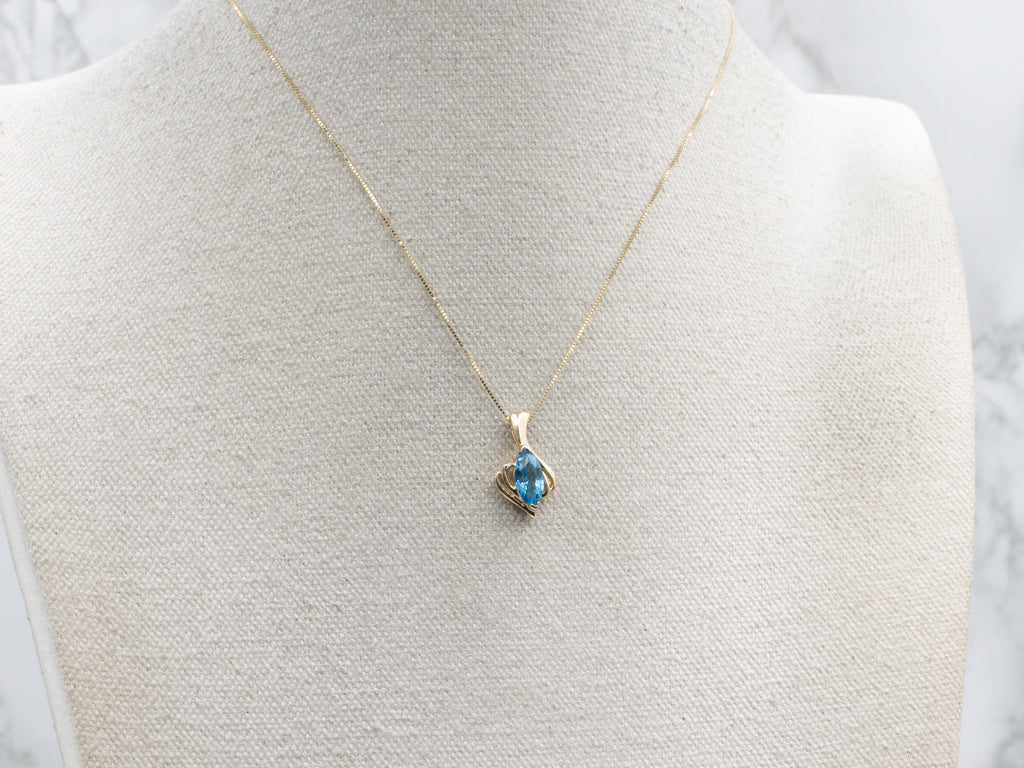 Marquise-Cut Swiss Blue Topaz and Gold Pendant