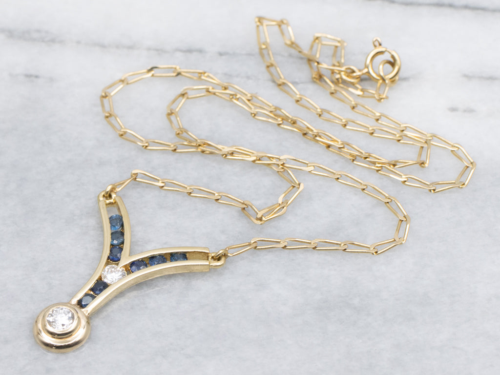 Diamond and Sapphire Gold Curb-Link Necklace