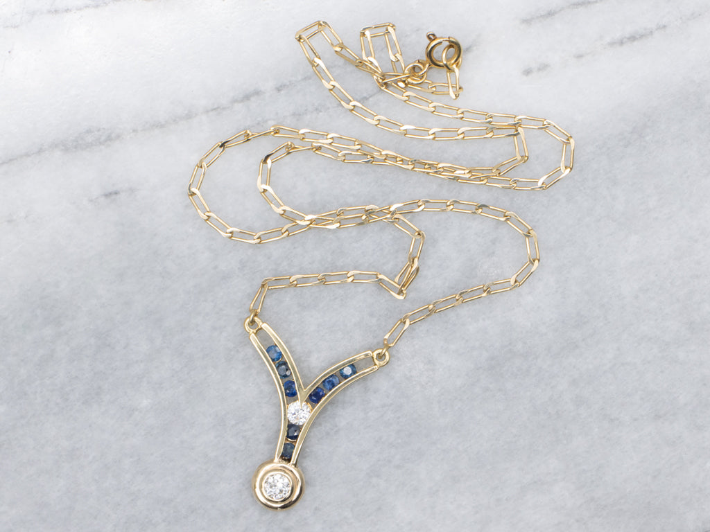 Diamond and Sapphire Gold Curb-Link Necklace