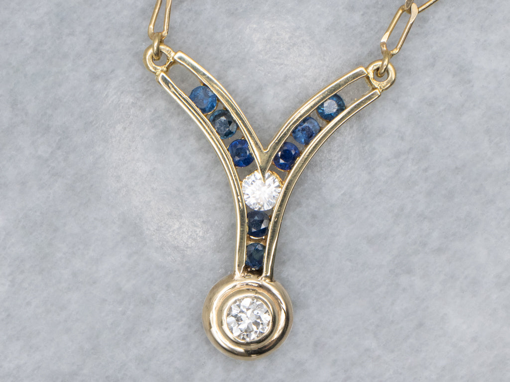 Diamond and Sapphire Gold Curb-Link Necklace