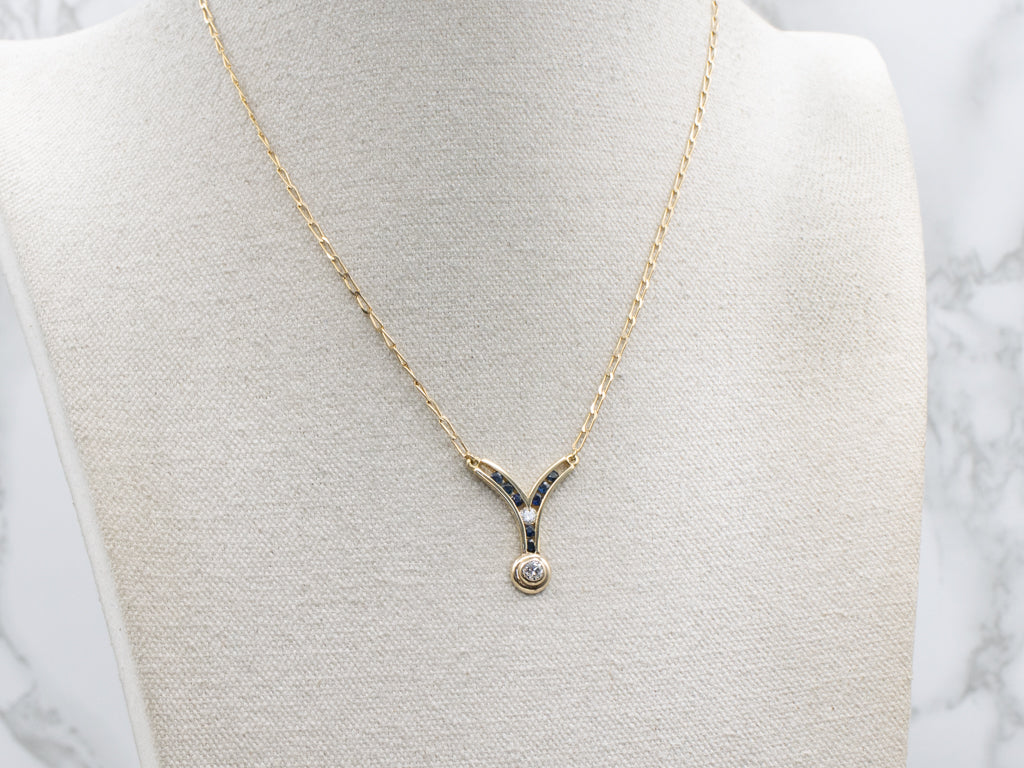Diamond and Sapphire Gold Curb-Link Necklace