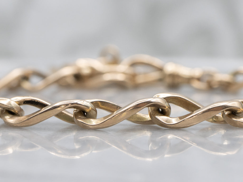 Vintage Gold Curb-Link Bracelet with Curved T-Bar Drop