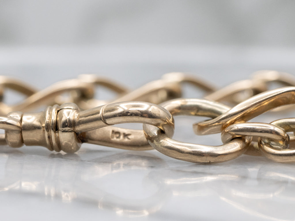 Vintage Gold Curb-Link Bracelet with Curved T-Bar Drop