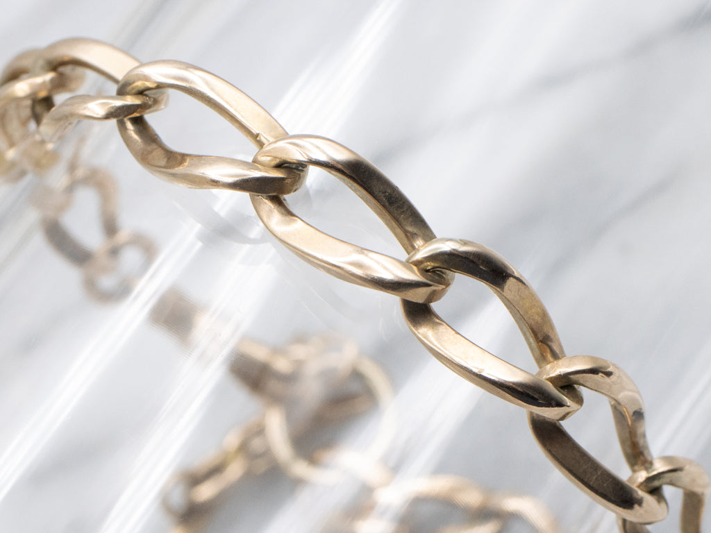 Vintage Gold Curb-Link Bracelet with Curved T-Bar Drop