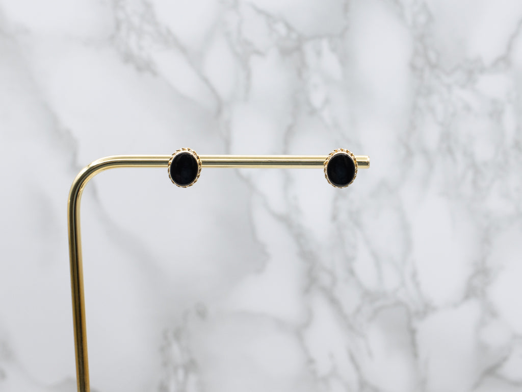 Vintage Gold Black Onyx Stud Earrings