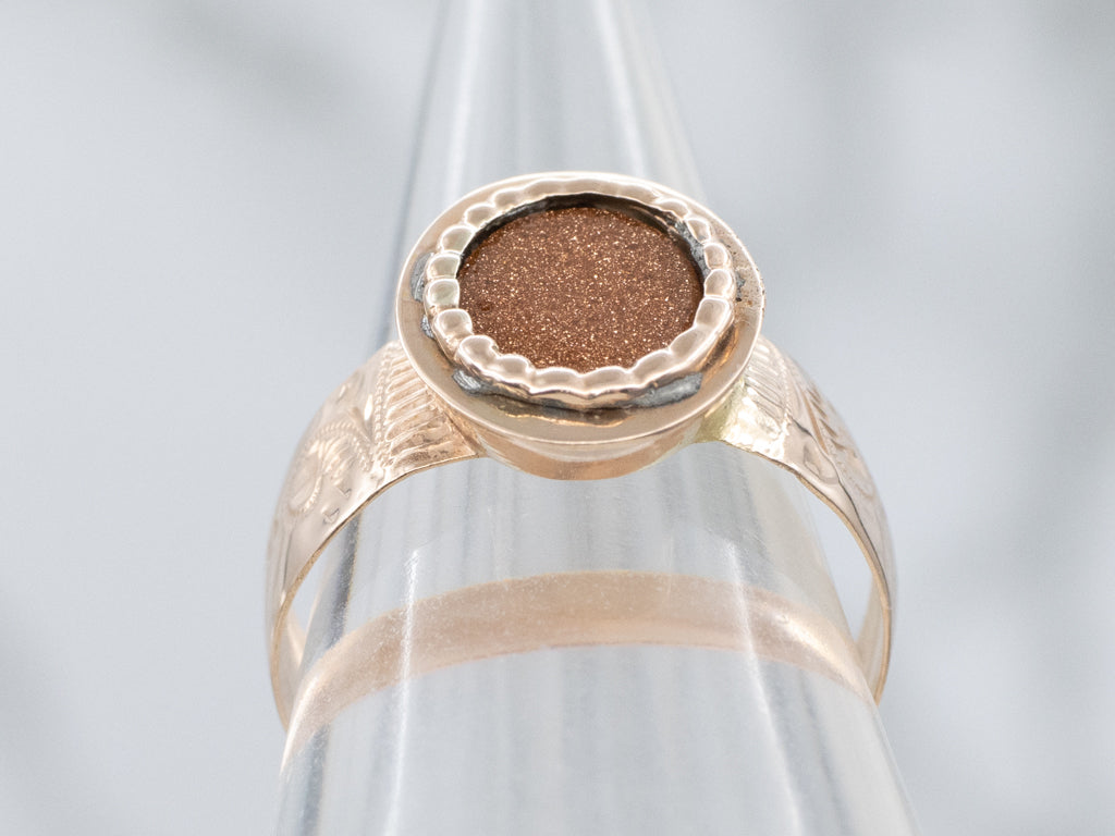 Antique Goldstone Engraved Rose Gold Ring