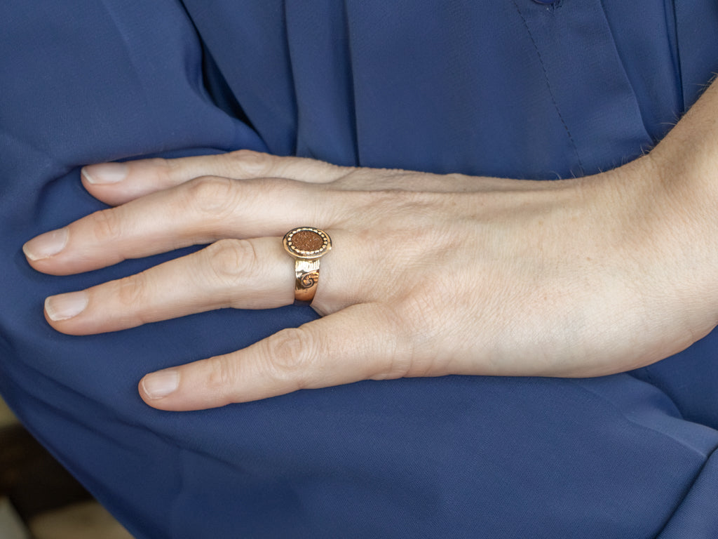 Antique Goldstone Engraved Rose Gold Ring