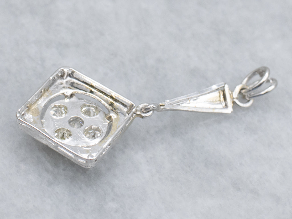 Engraved White Gold Diamond Cluster Drop Pendant