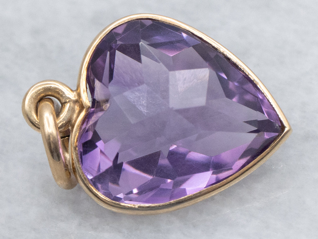 Heart-Cut Amethyst Gemstone and Gold Pendant