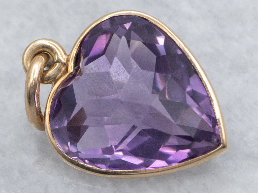 Heart-Cut Amethyst Gemstone and Gold Pendant