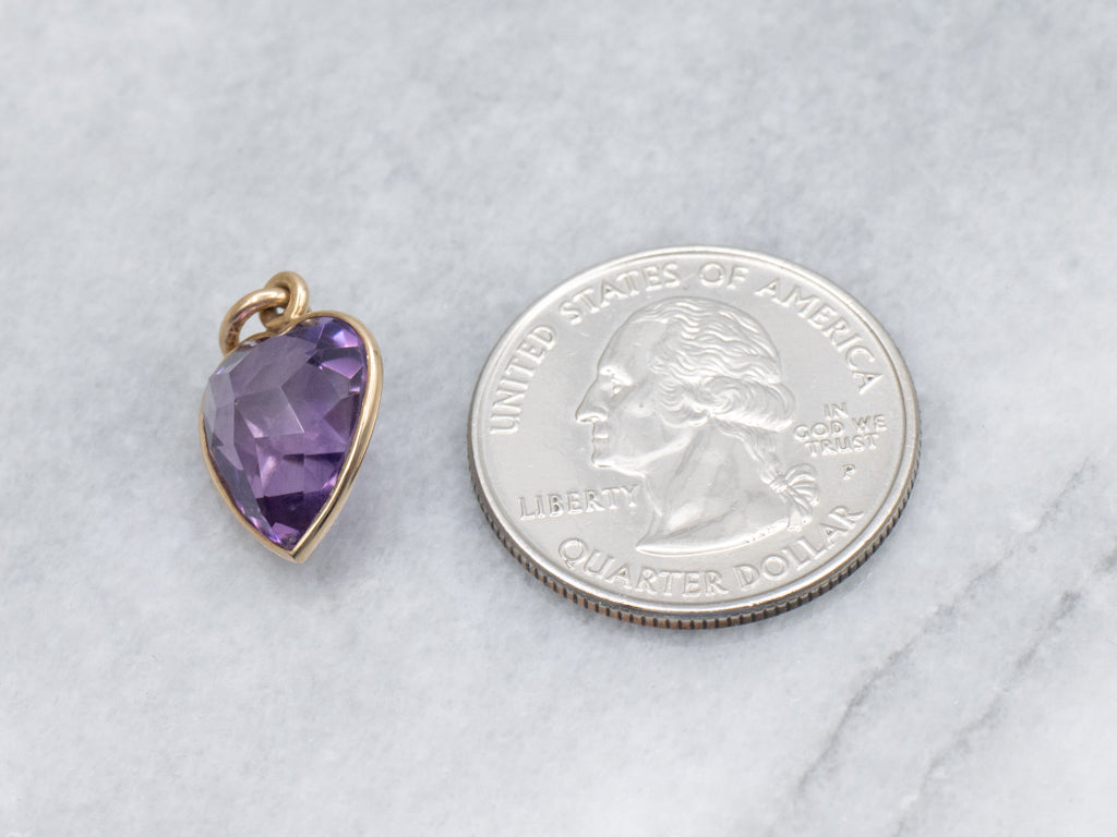 Heart-Cut Amethyst Gemstone and Gold Pendant