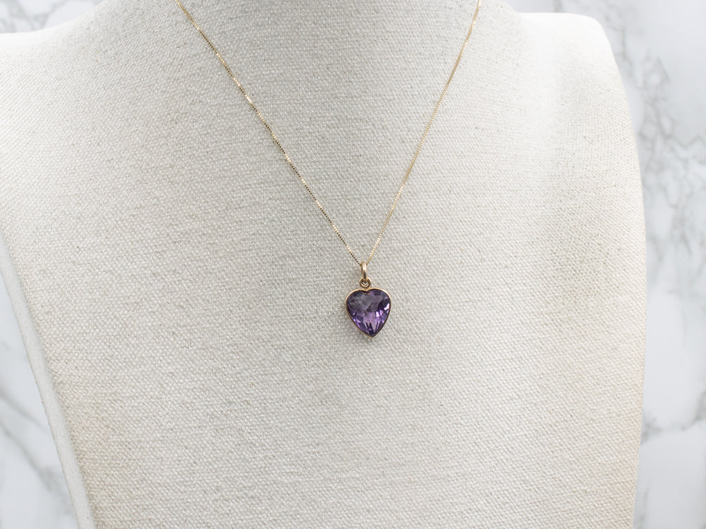 Heart-Cut Amethyst Gemstone and Gold Pendant