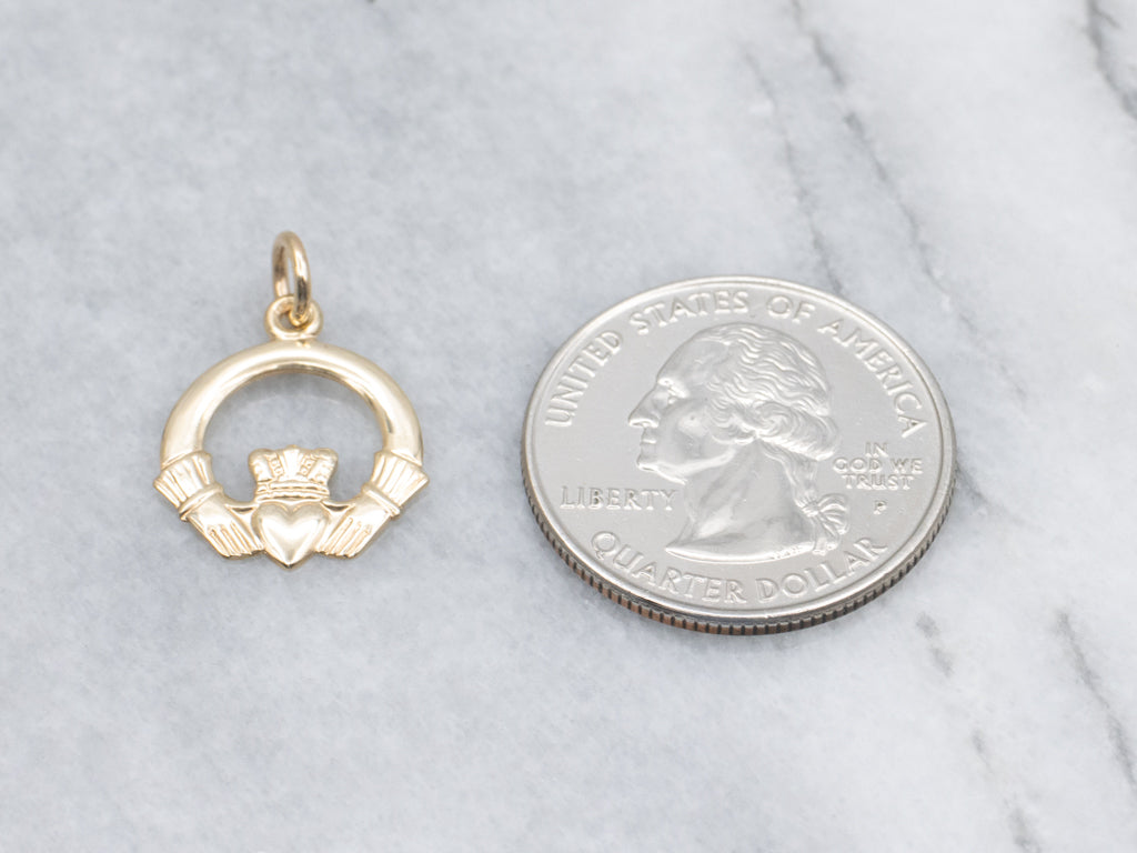 Polished Yellow Gold Irish Claddagh Pendant