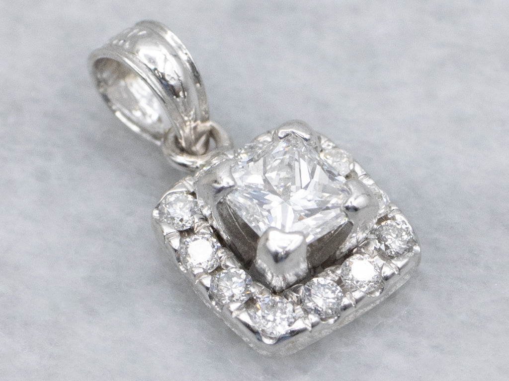 Princess-Cut Squared Diamond Halo Pendant