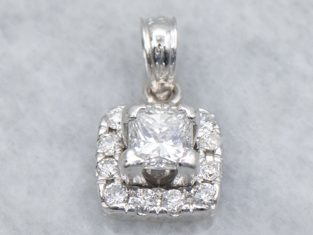 Princess-Cut Squared Diamond Halo Pendant