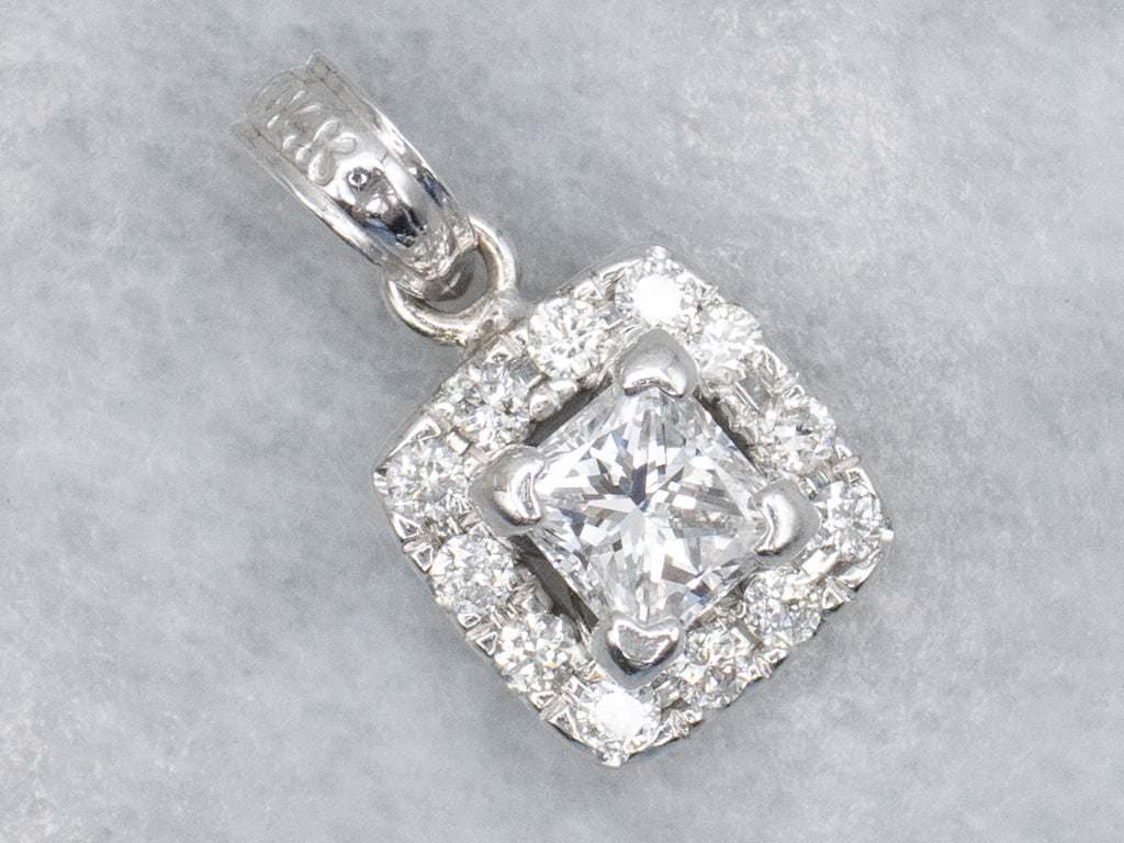 Princess-Cut Squared Diamond Halo Pendant