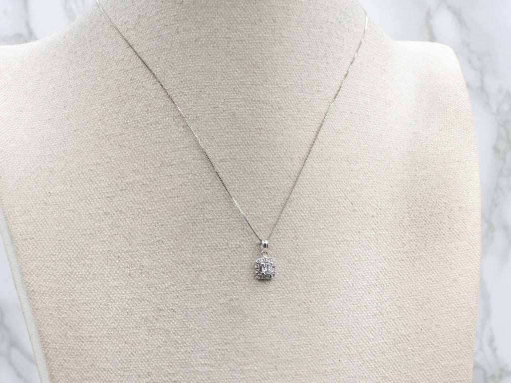 Princess-Cut Squared Diamond Halo Pendant