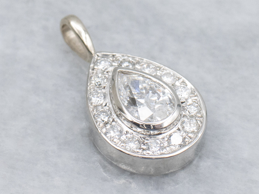 Platinum Teardrop Diamond Halo Pendant