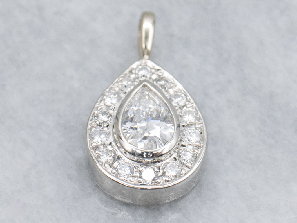 Platinum Teardrop Diamond Halo Pendant