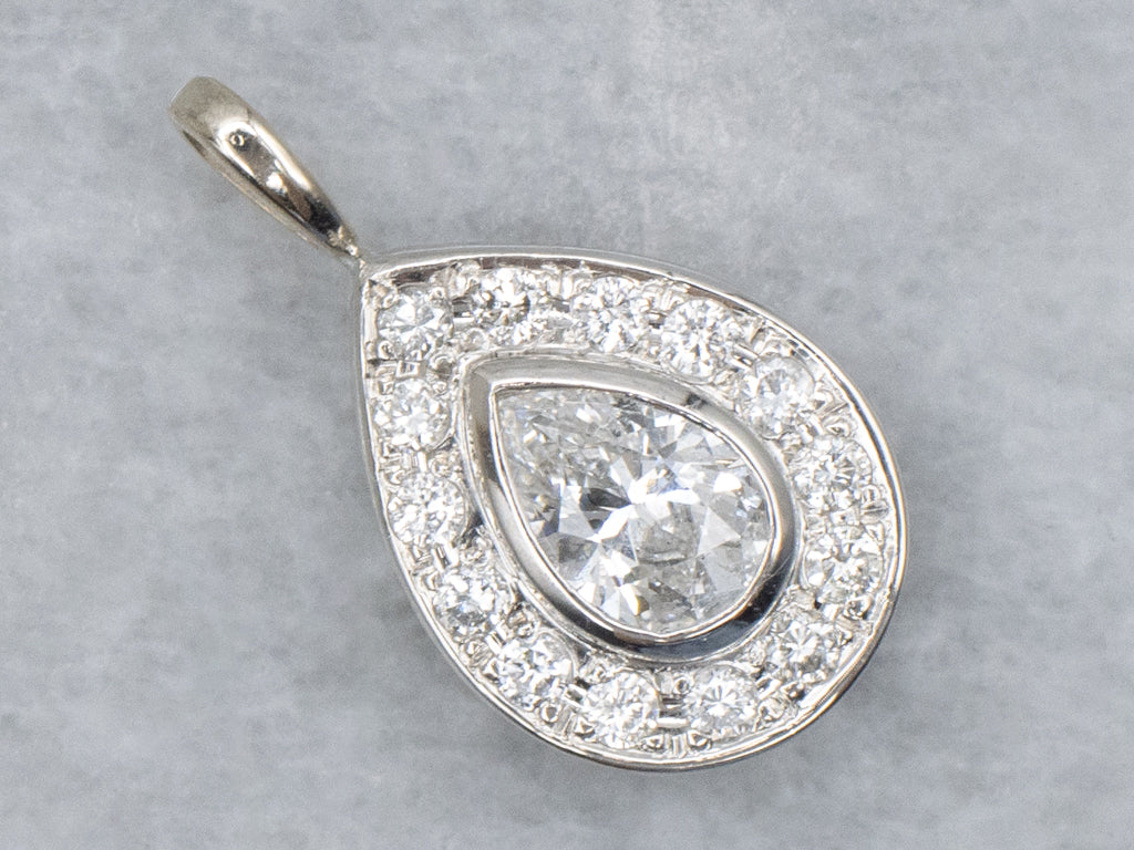 Platinum Teardrop Diamond Halo Pendant