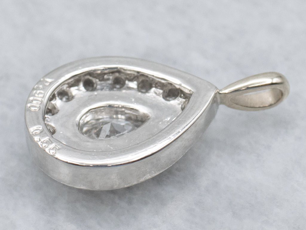 Platinum Teardrop Diamond Halo Pendant