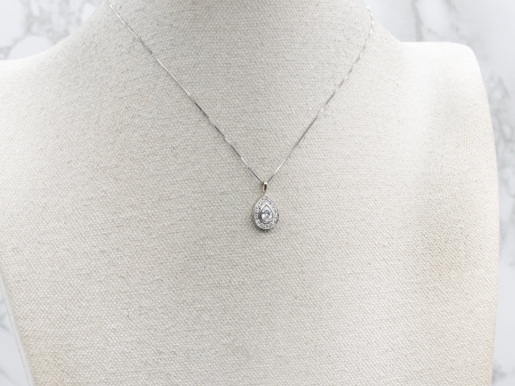 Platinum Teardrop Diamond Halo Pendant
