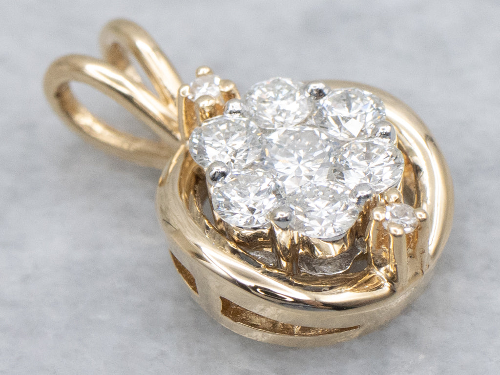 Two-Tone Gold Diamond Cluster Pendant