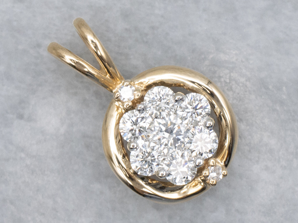 Two-Tone Gold Diamond Cluster Pendant