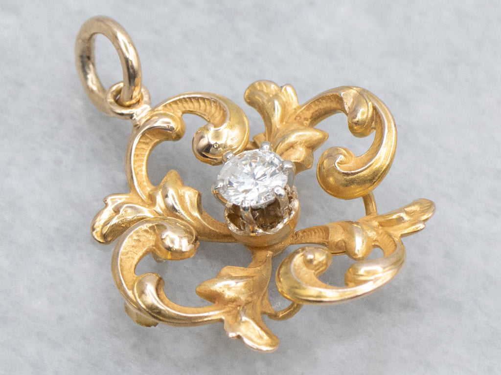 Antique Scrolling Gold Diamond Pendant