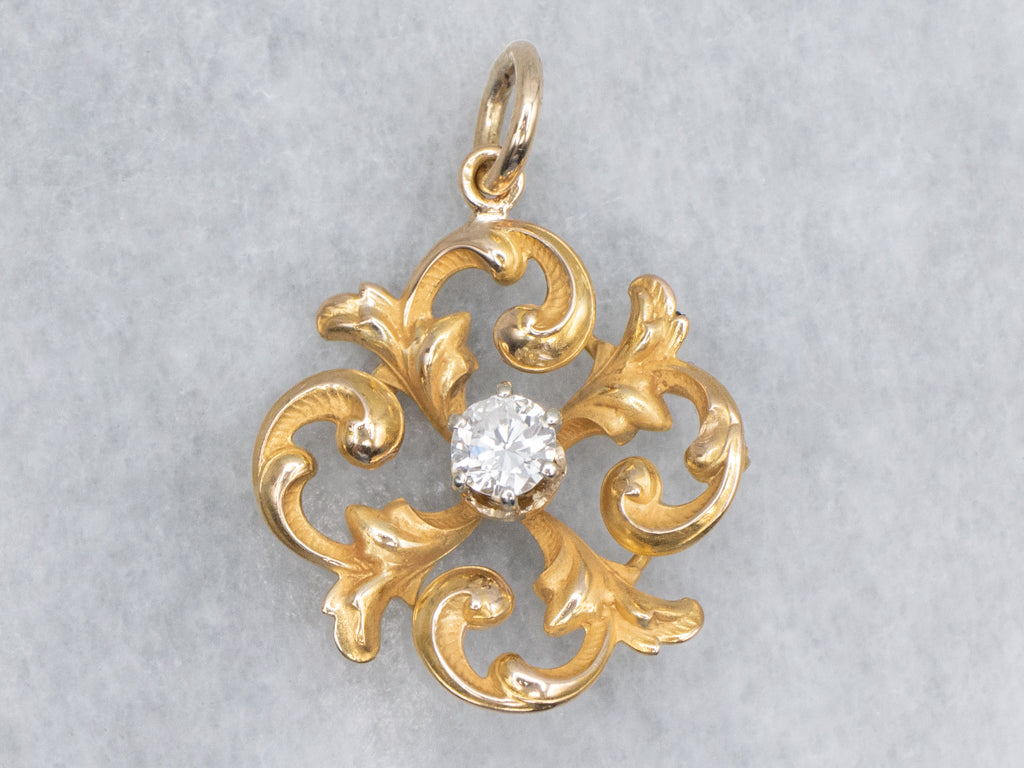 Antique Scrolling Gold Diamond Pendant