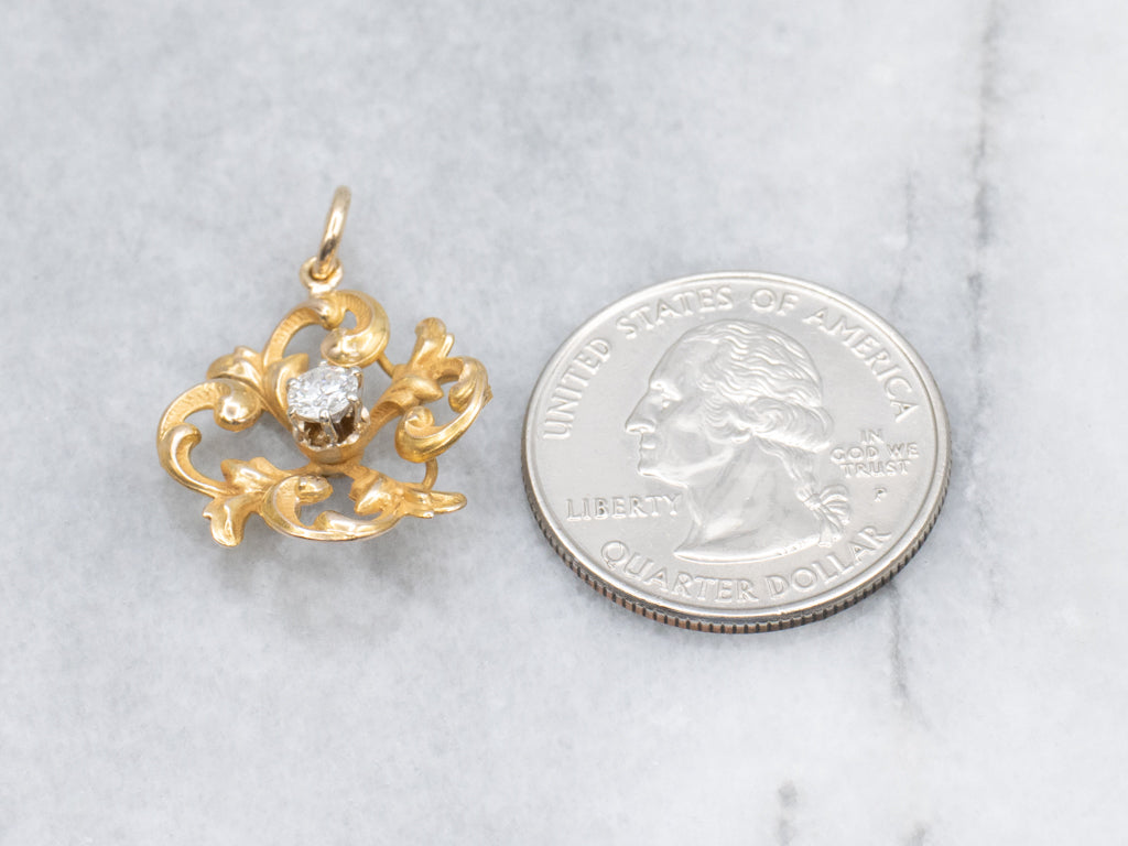 Antique Scrolling Gold Diamond Pendant