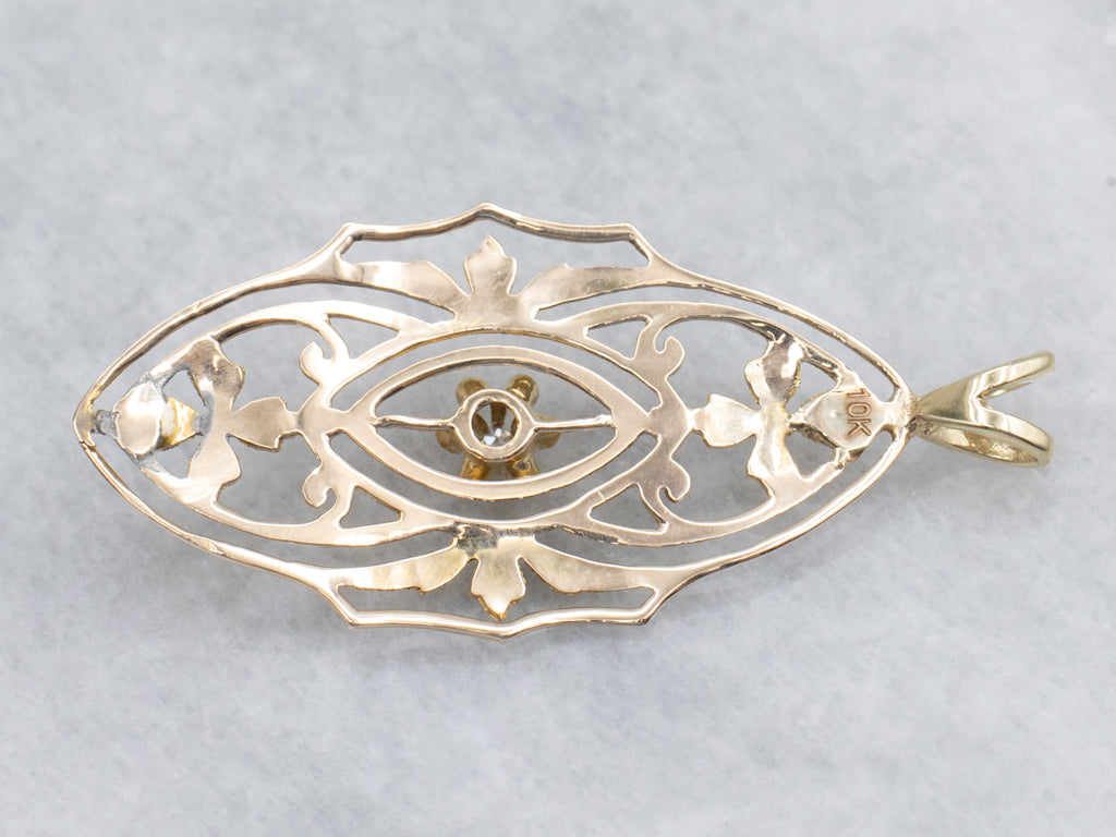 Floral Buttercup-Set Diamond Filigree Gold Pin Conversion Pendant