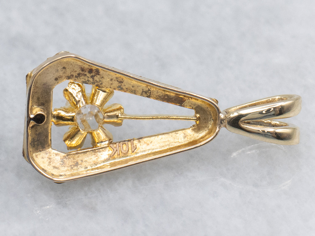 Engraved Gold Buttercup Set Old Mine Cut Diamond Pendant