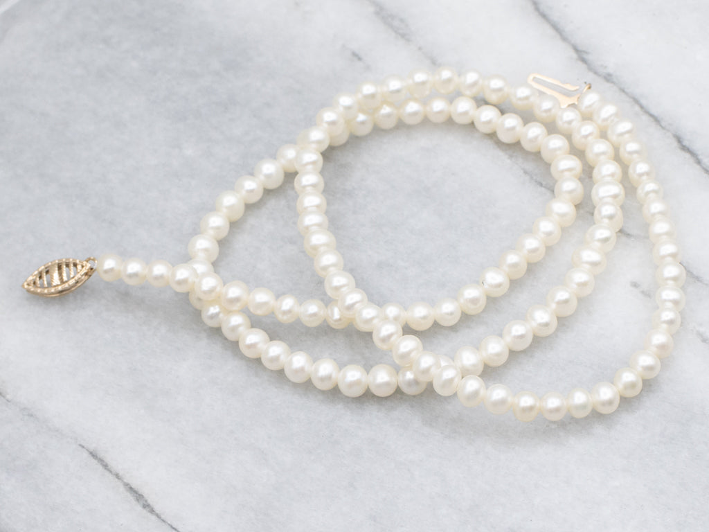 Freshwater Pearl Beaded Necklace with Yellow Gold Filigree Clasp