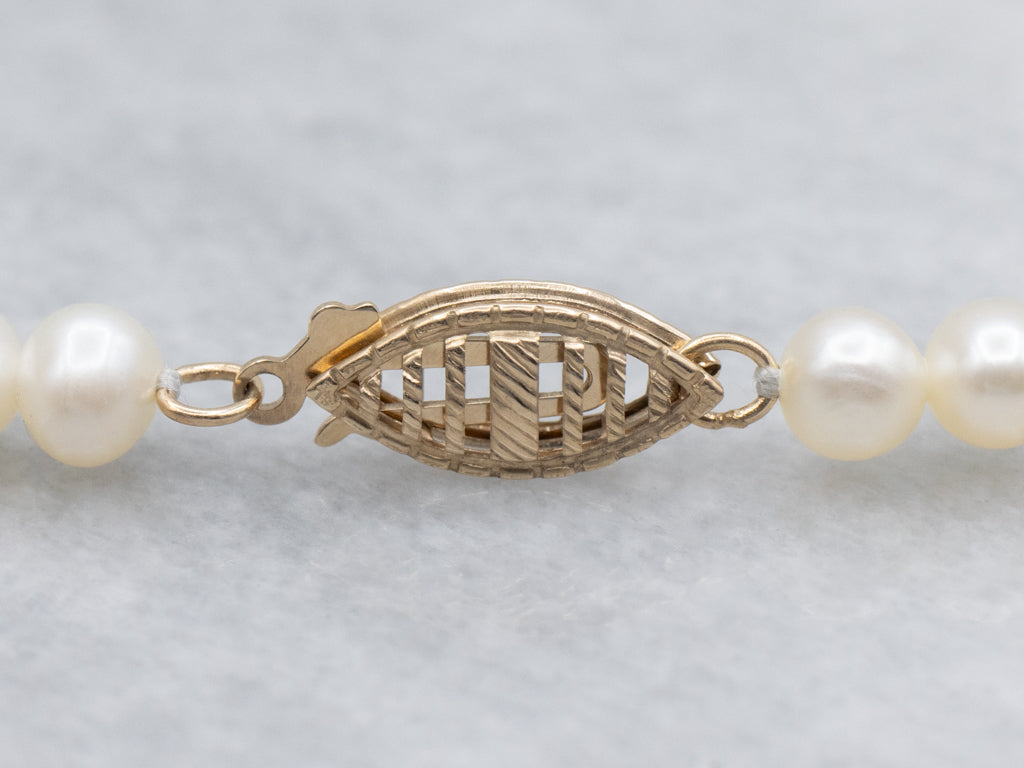 Freshwater Pearl Beaded Necklace with Yellow Gold Filigree Clasp