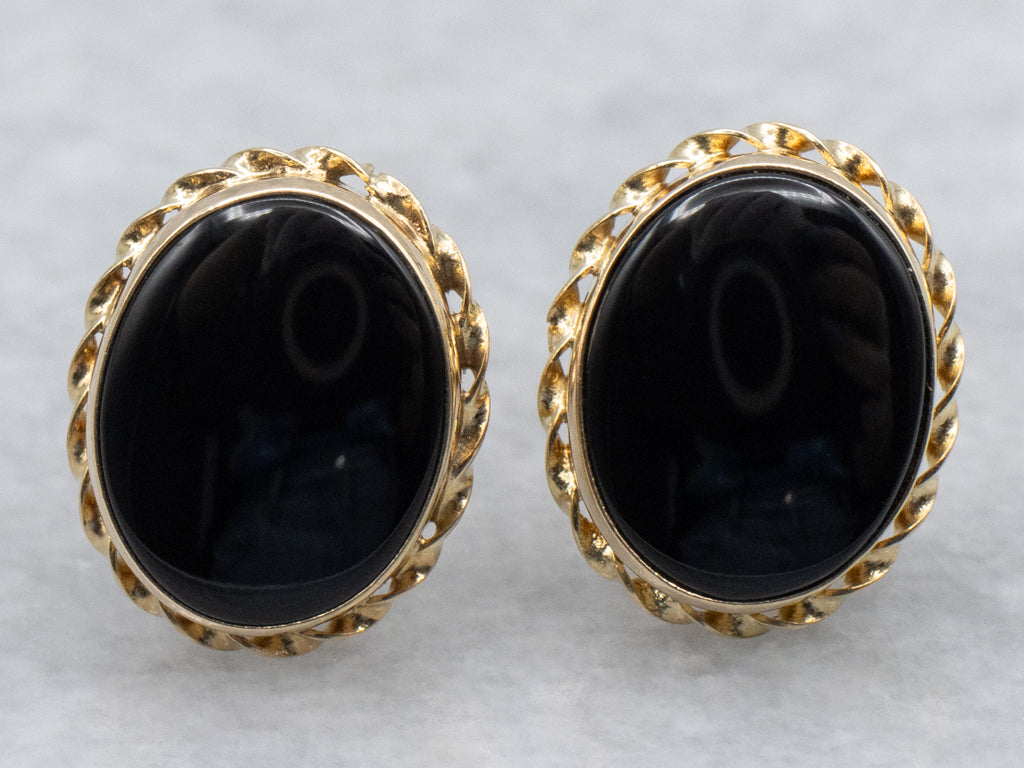 Vintage Gold Black Onyx Stud Earrings