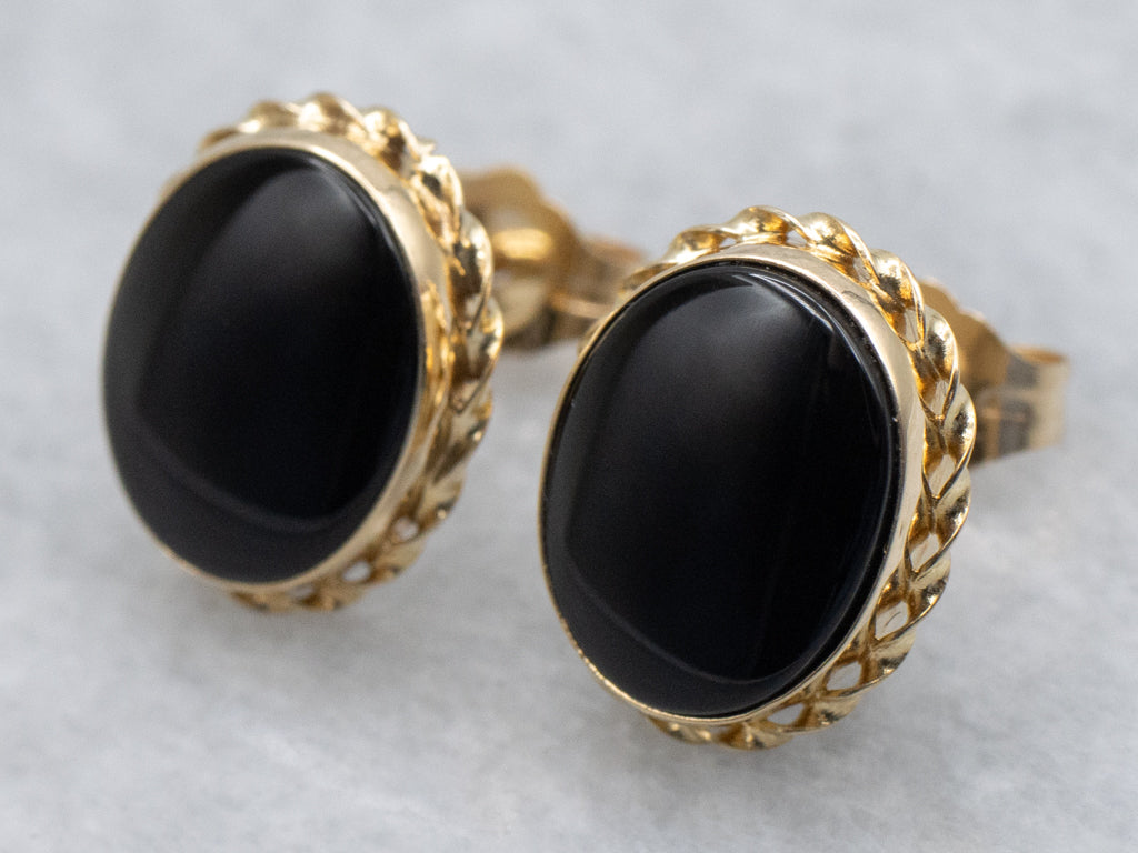 Vintage Gold Black Onyx Stud Earrings