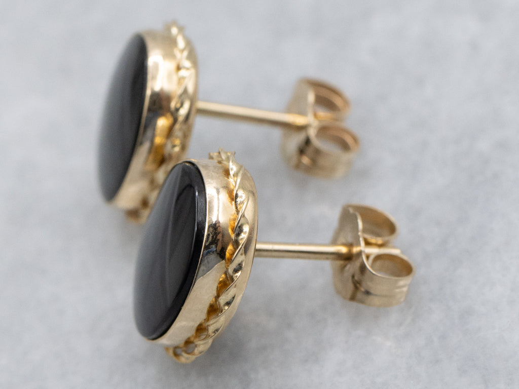 Vintage Gold Black Onyx Stud Earrings