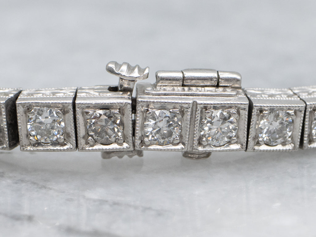 Antique 1920s Platinum Diamond and Synthetic Sapphire Link Bracelet