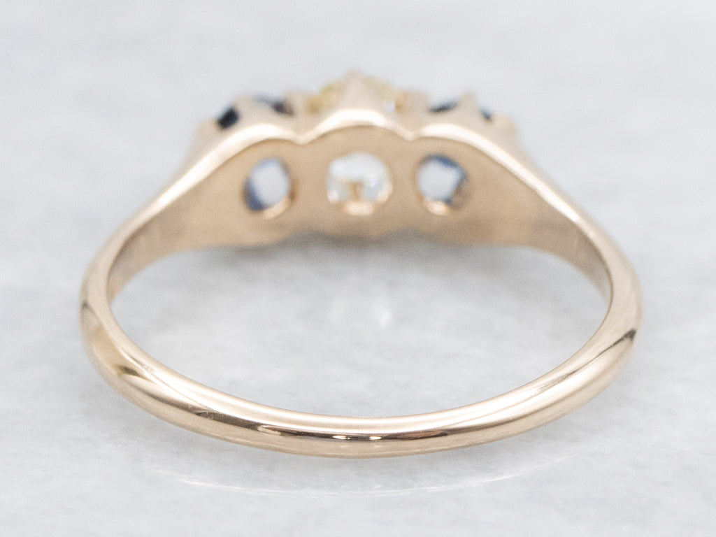 Three Stone Diamond and Sapphire Engagement Ring