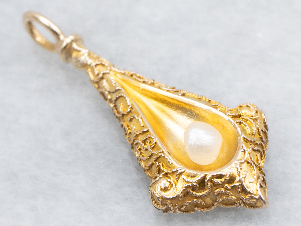 Antique Freshwater Pearl and Gold Stickpin Conversion Pendant