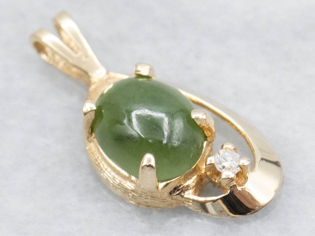 Nephrite Jade and Diamond Yellow Gold Pendant
