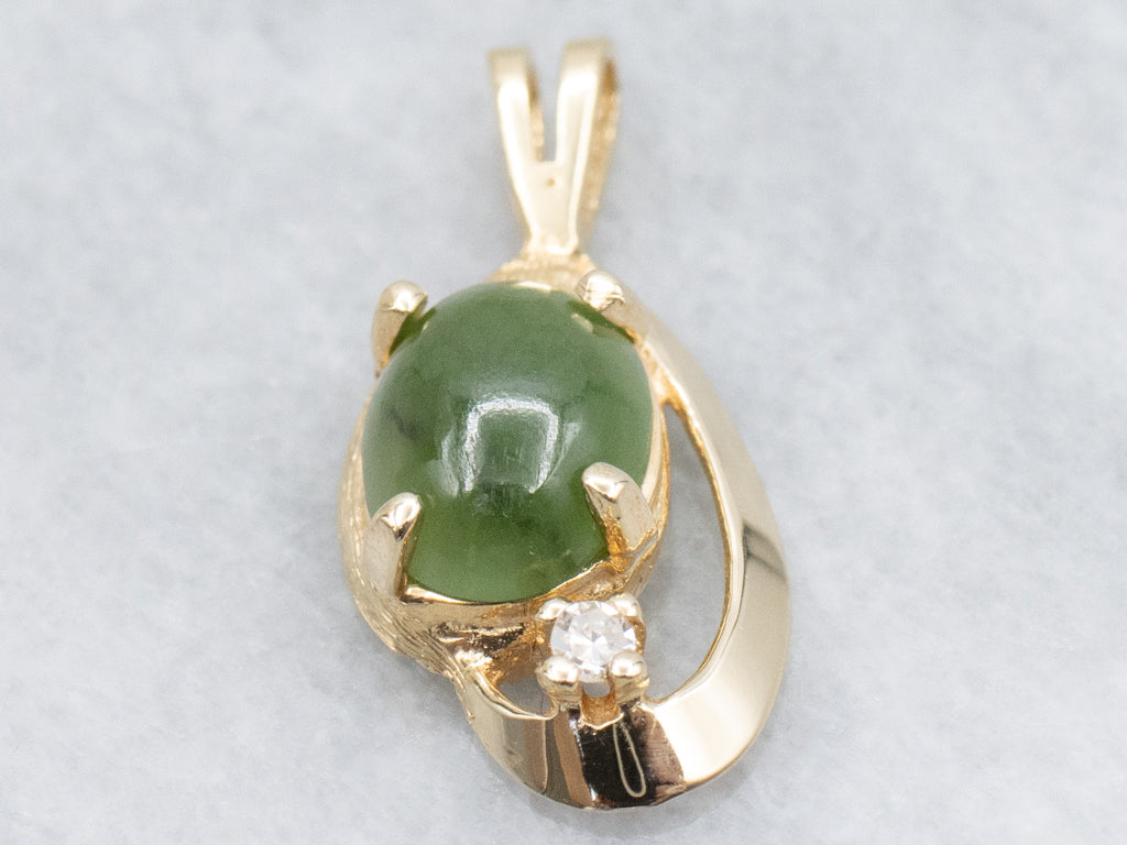Nephrite Jade and Diamond Yellow Gold Pendant
