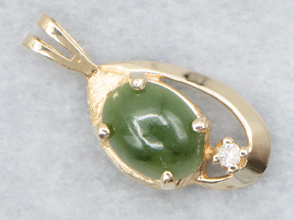 Nephrite Jade and Diamond Yellow Gold Pendant