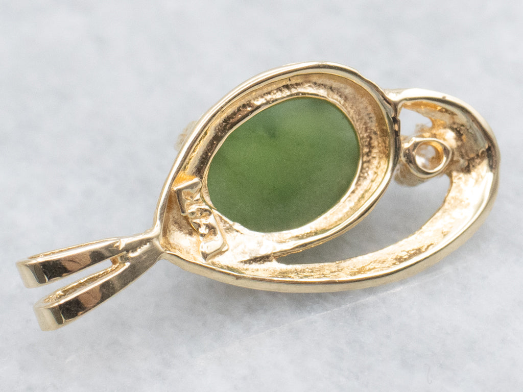 Nephrite Jade and Diamond Yellow Gold Pendant