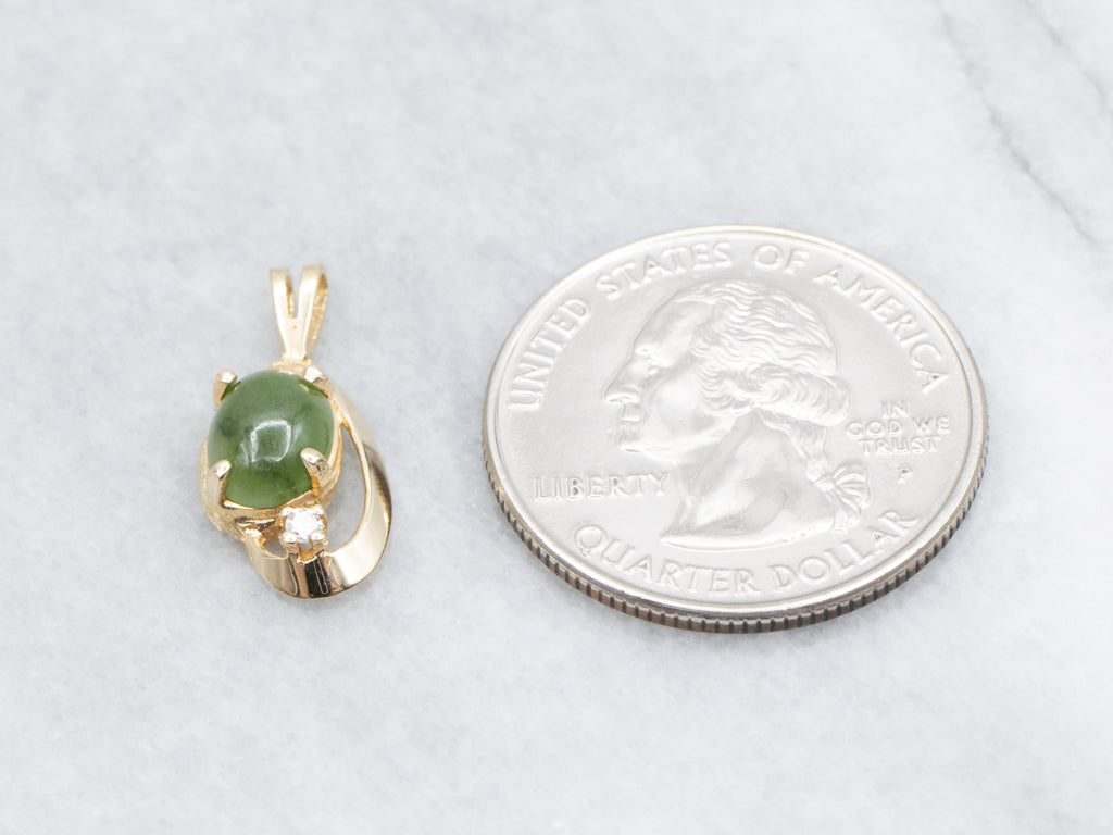 Nephrite Jade and Diamond Yellow Gold Pendant