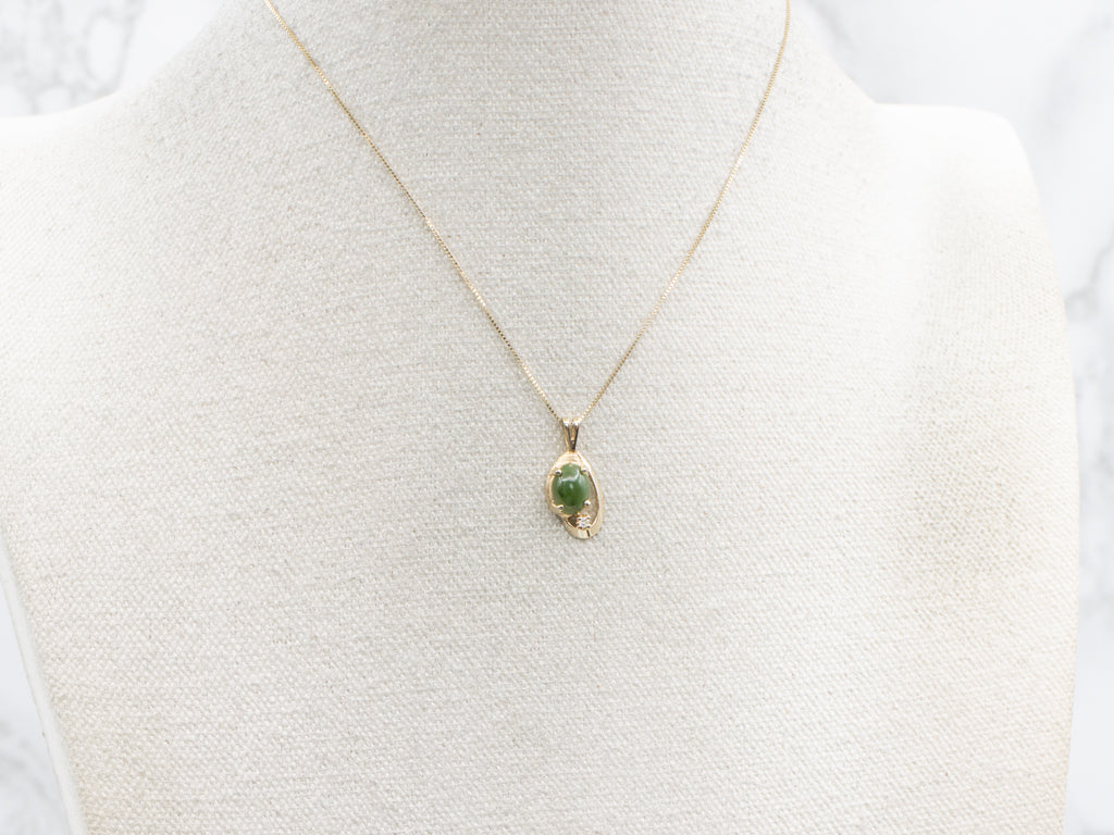 Nephrite Jade and Diamond Yellow Gold Pendant