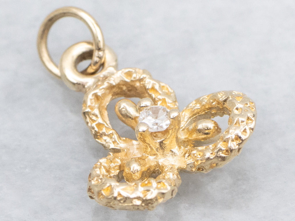 Antique Textured Yellow Gold and Diamond Stickpin Conversion Pendant