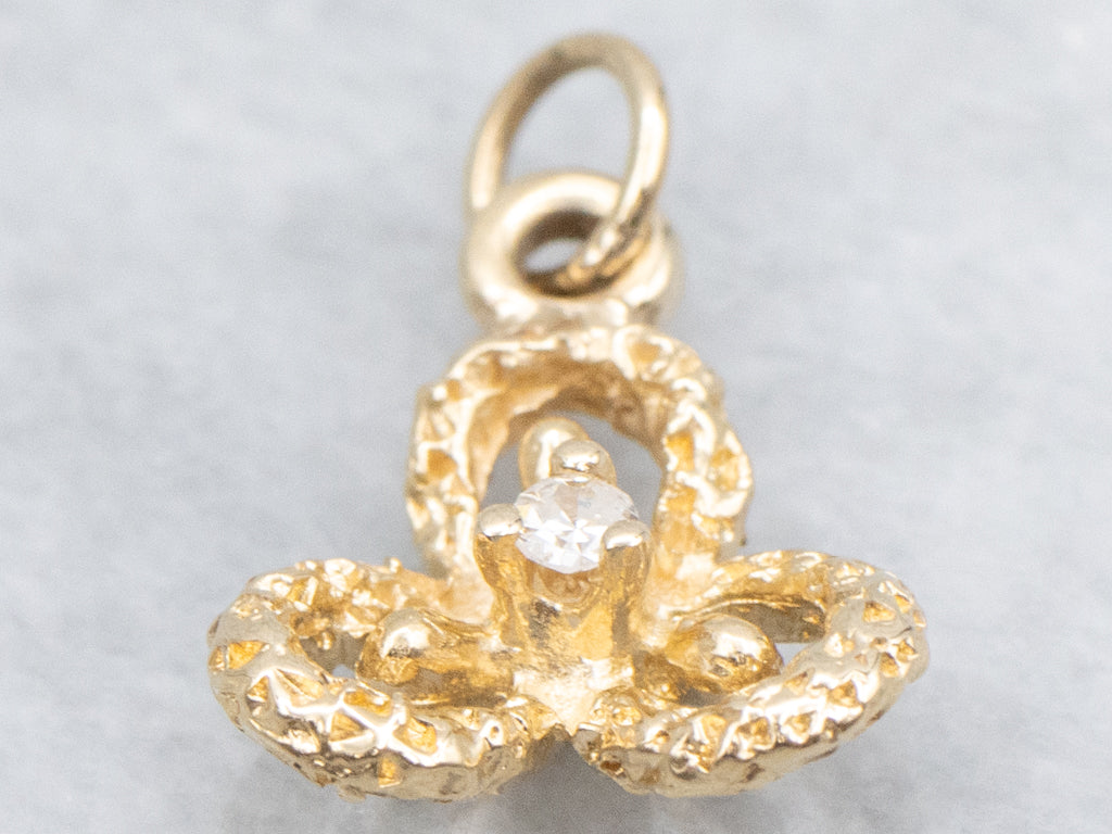 Antique Textured Yellow Gold and Diamond Stickpin Conversion Pendant