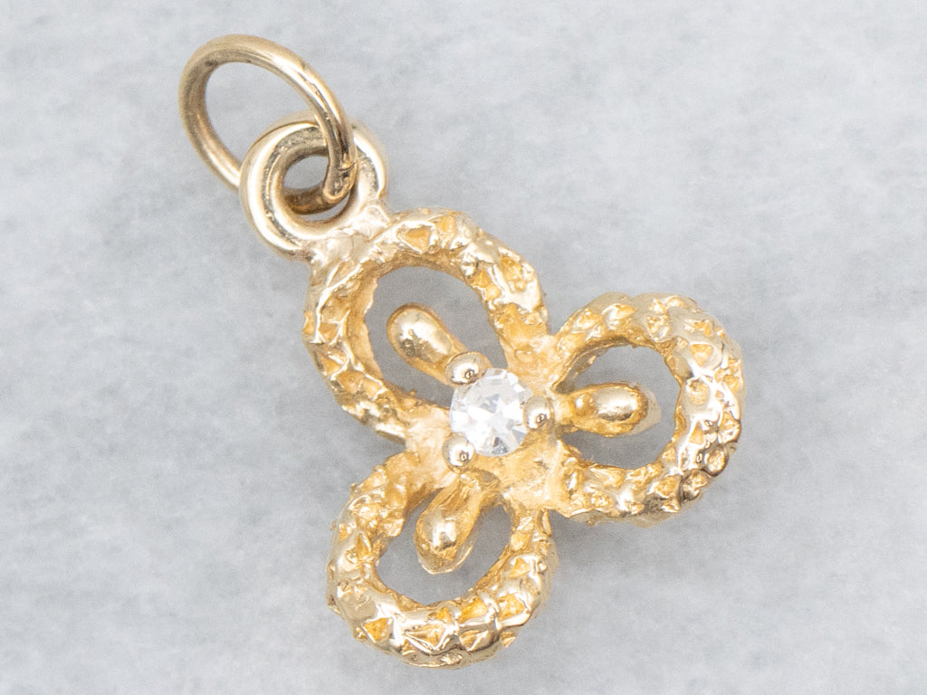 Antique Textured Yellow Gold and Diamond Stickpin Conversion Pendant